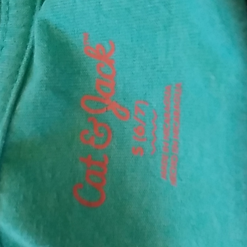 Cat & Jack Boys 6/7 small shirt Teal & Pink w Dinosaur 60% cotton 40% polyester - Picture 4 of 5